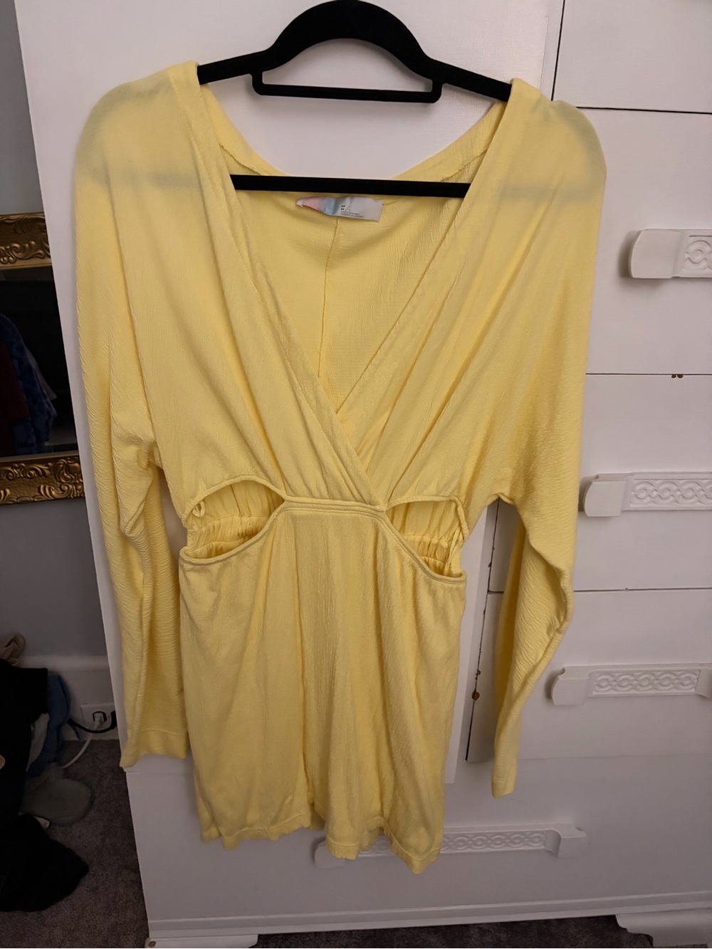 Free People Yellow Cutout Long Sleeve Mini Dress